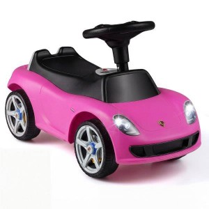 Paspiriamas licencijuotas automobiliukas vaikams Porsche su garso signalu ir priekiniais žibintais (Rožinė)